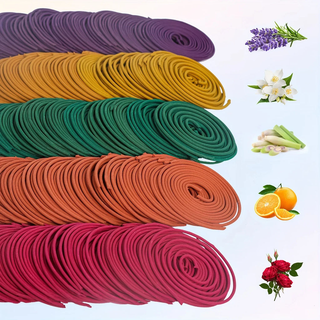 Mixed Spiral Incense Sticks 50pcs – Jasmine Lavender Orange – 3-4h Burn Time