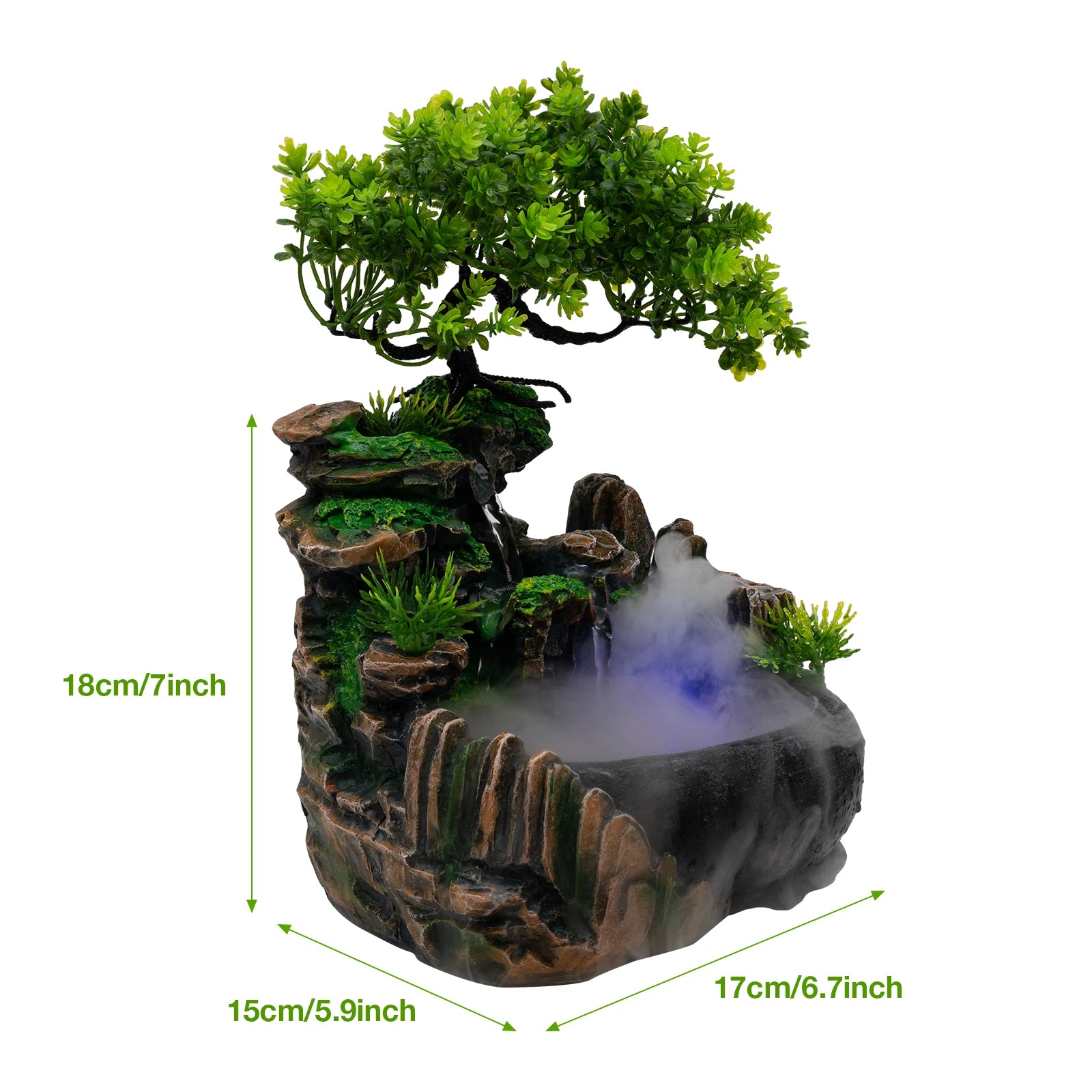 Tabletop Fountain Atomizing Humidifier with Rockery & Bonsai Waterfall Feature Fountain