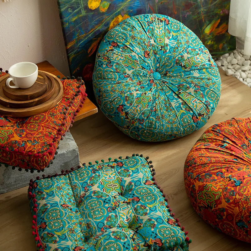 Bohemian Style Thickened Cotton Linen for Ground Tatami Mat Pillow Puff Cushion