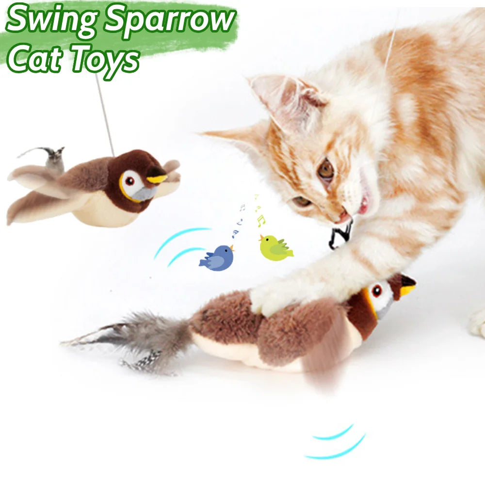 Swing Sparrow Interactive Cat Toy, USB Rechargeable Chirping, Flapping Bird No Flying with Catnip