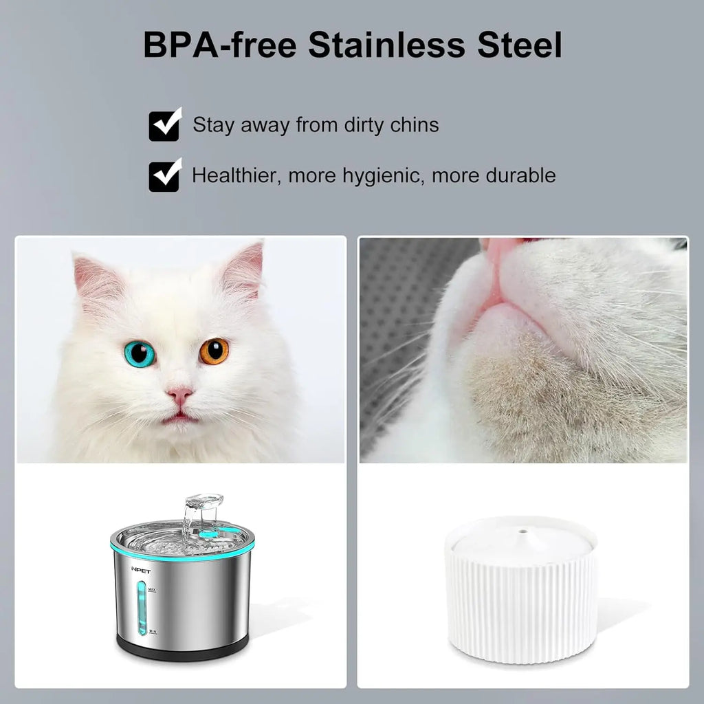 NPET Cat Water Fountain Stainless Steel, 50oz/1.5L Dishwasher Safe with Visible Window Light