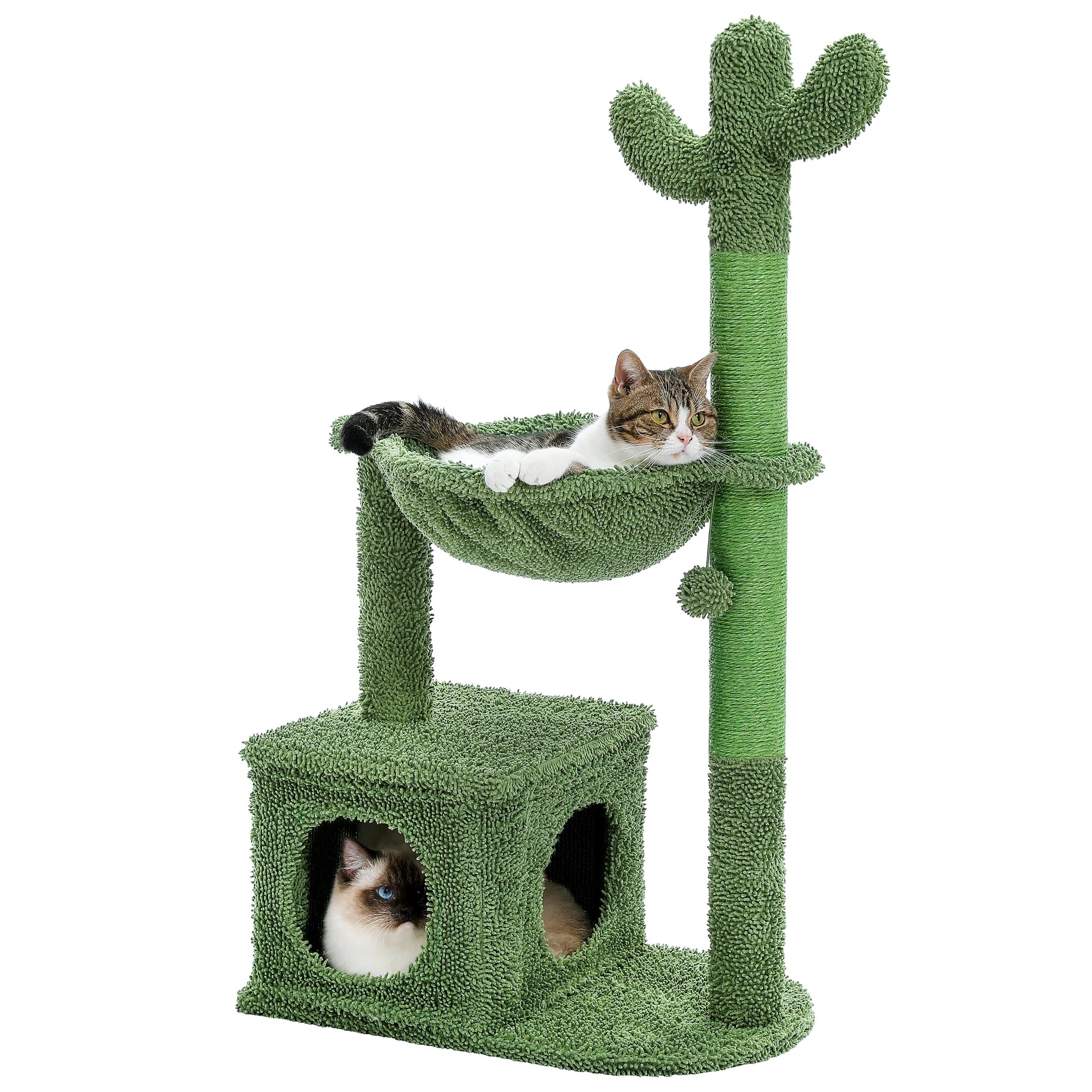 Cactus Cat Tree with Condo, Hammock, Dangling Ball Cat Toy, Cat Scratching Post for Indoor