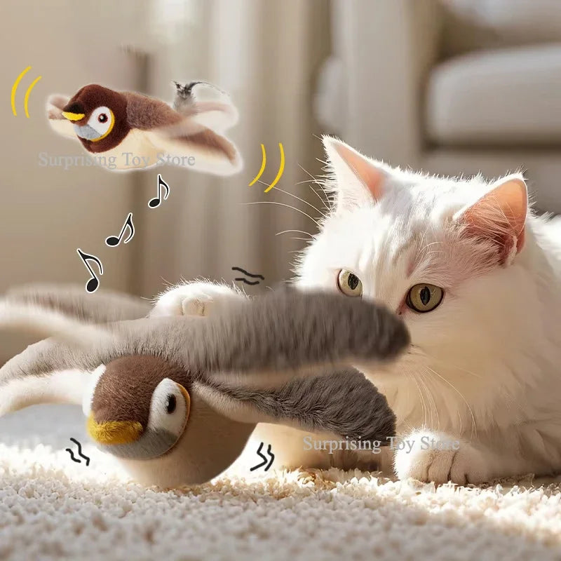 Simulated Bird Cat Toy Interactive Rechargeable Chirping, Flapping Wings, Catnip, Touch Activated