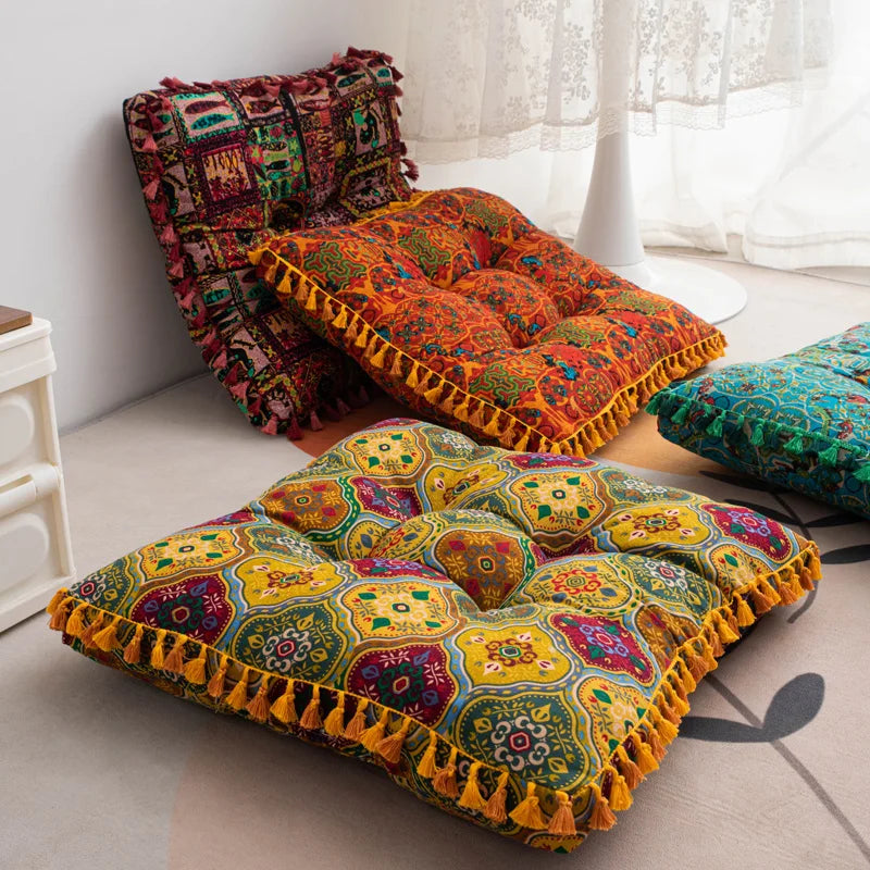 1pc Boho Style Floor Pillow, Square Cushion Meditation Pillow 50cm