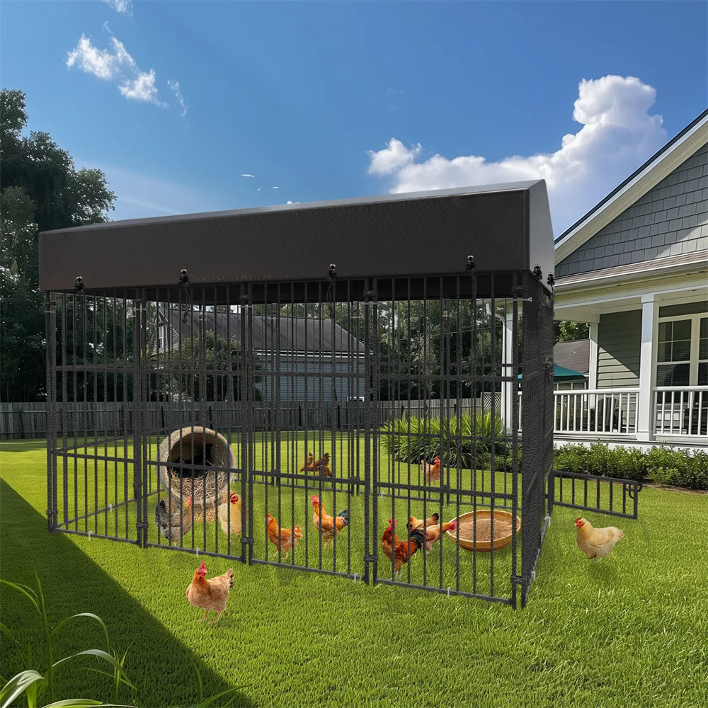 Heavy Duty Large Dog Kennel Welded Metal Playpen with Roof Cover, Pet Run Enclosure