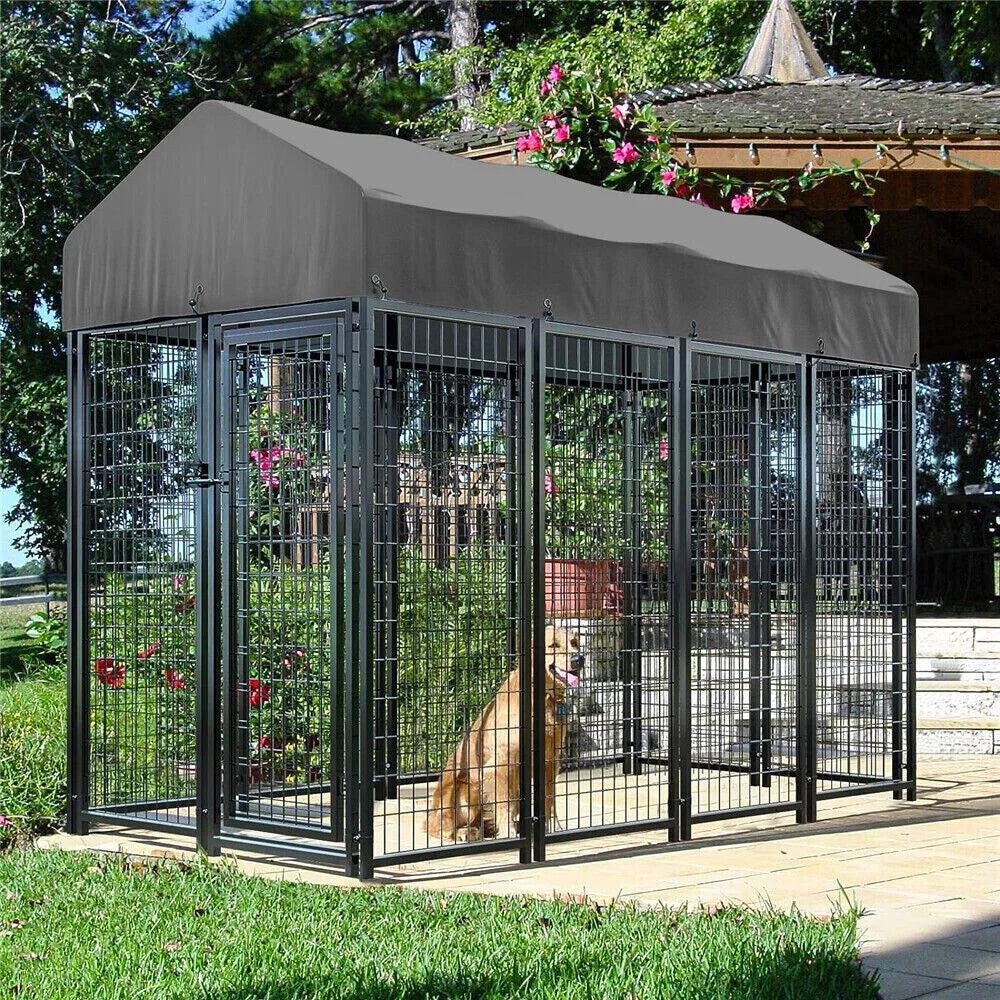Heavy Duty Large Dog Kennel Welded Metal Playpen with Roof Cover, Pet Run Enclosure