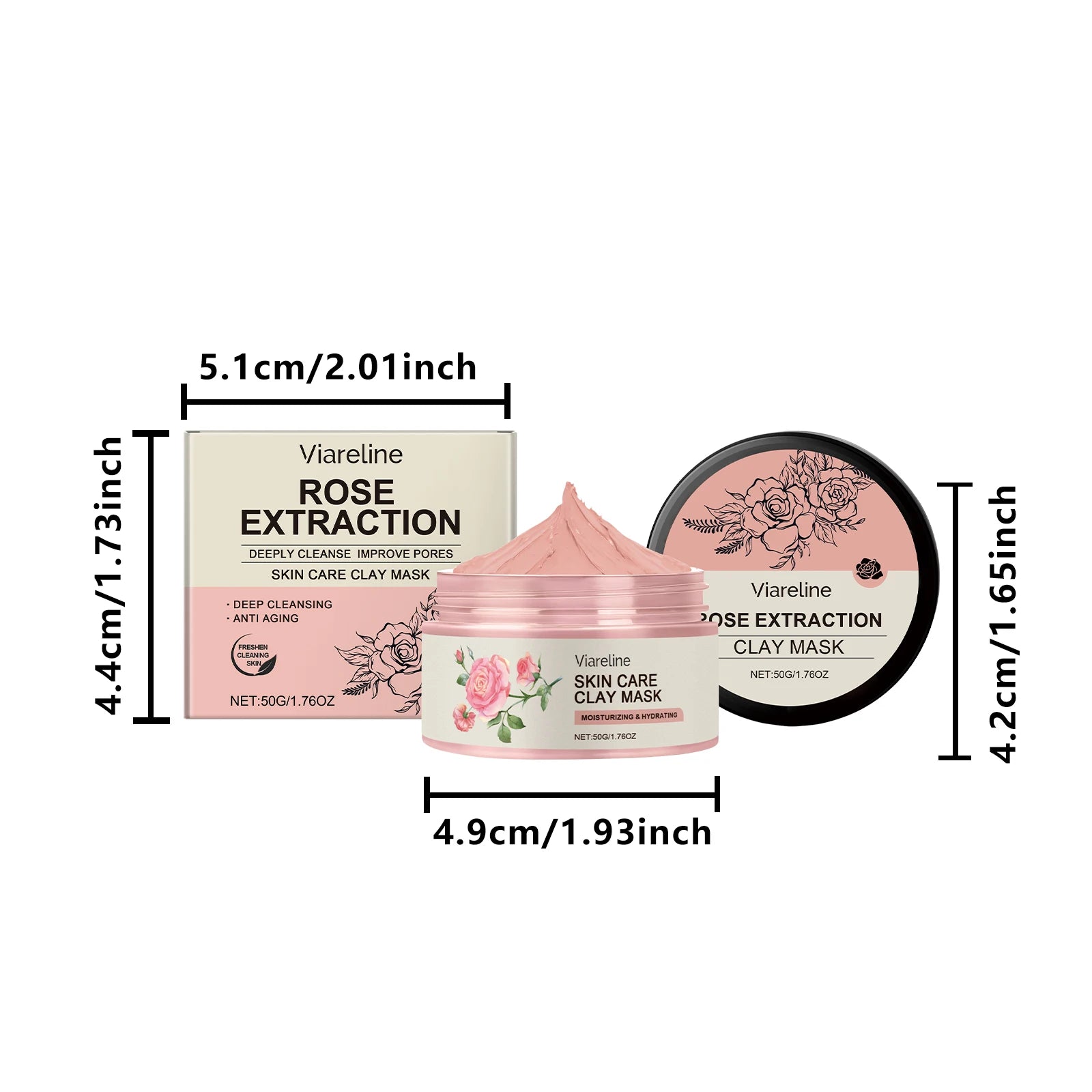Viareline Rose Face Cleaning Mask Blackhead Remove Pore Dirt, Improve Dullness, Tightening, Gentle Mud Mask