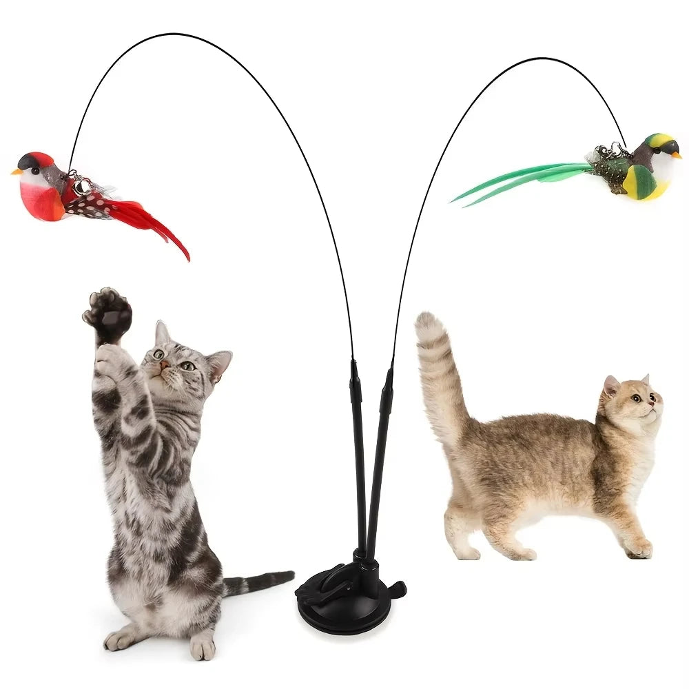 Interactive Cat Wand - Non-slip suction cup base and double-locking grip design