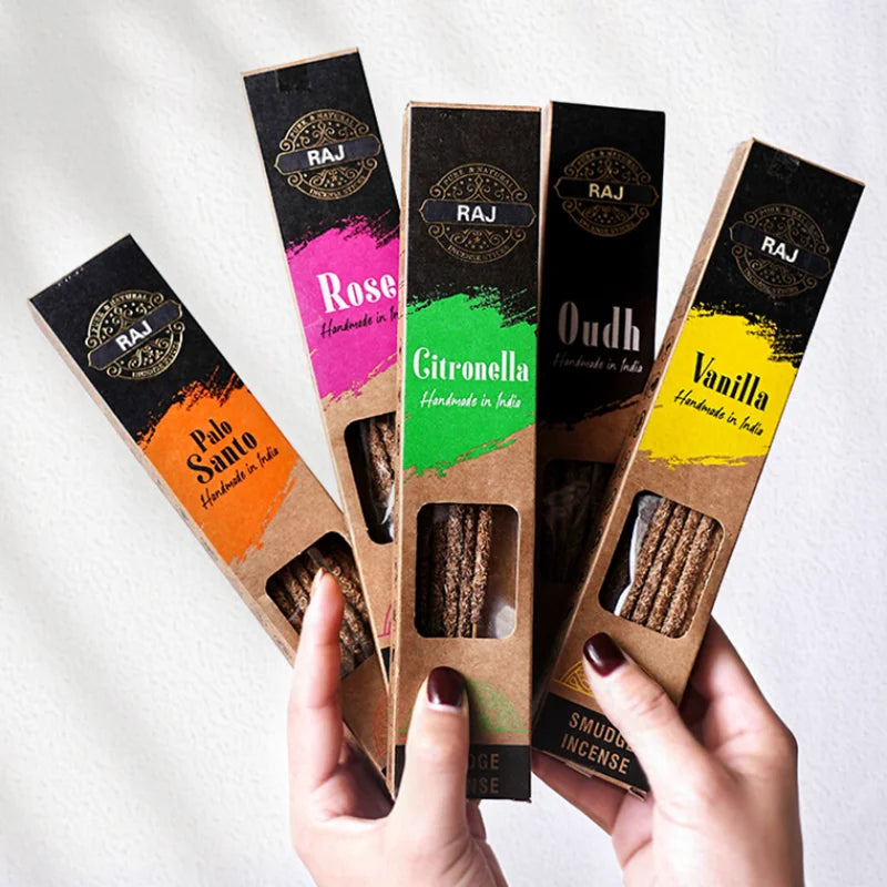 1 Box RAJ Indian Natural Handmade Sandalwood Ancient Grass Incense Sticks Palo Santo