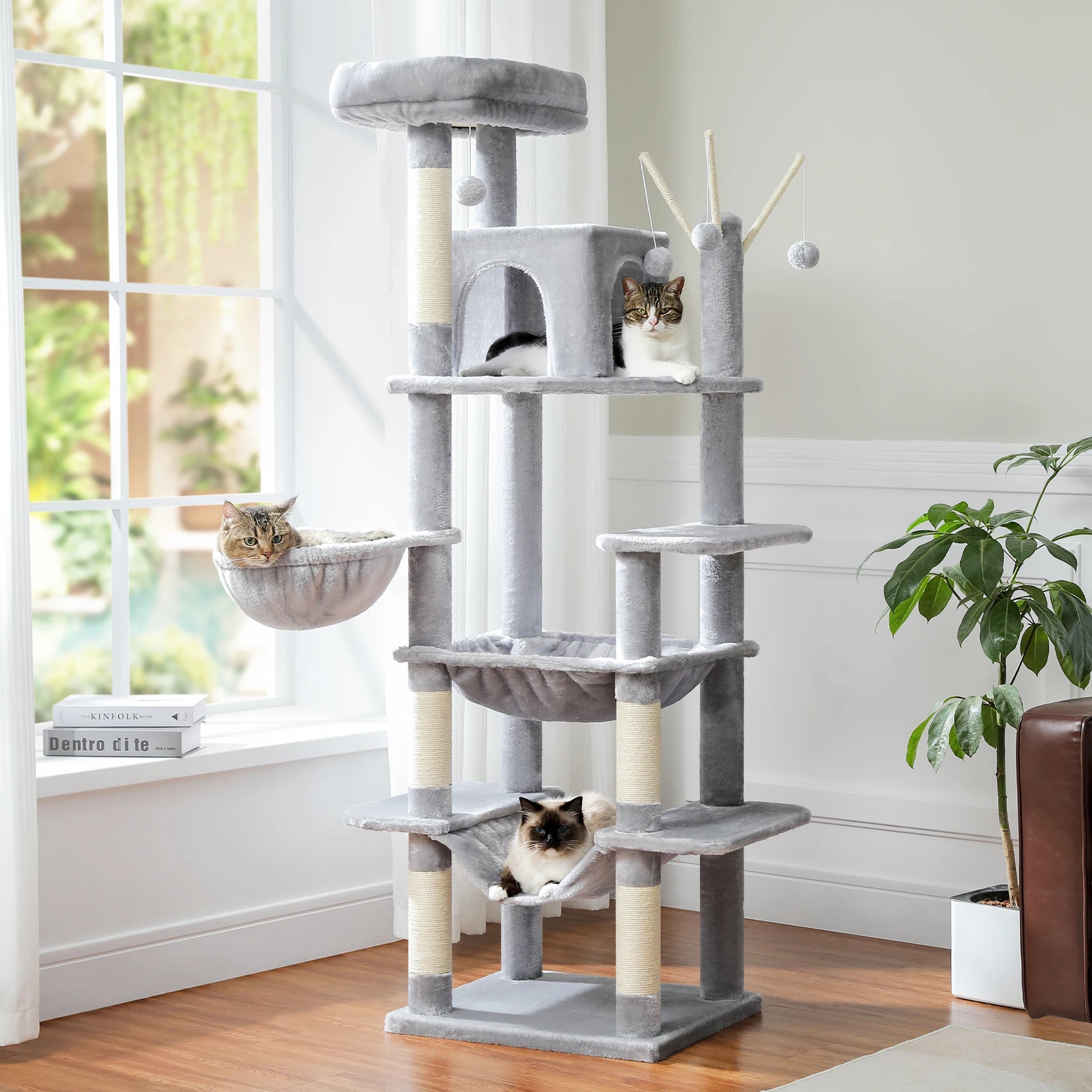 Large Cat Tree Tower Multi-Level Plush Cat Condo with Scratching Posts, Scratching Boards, Perches Caves