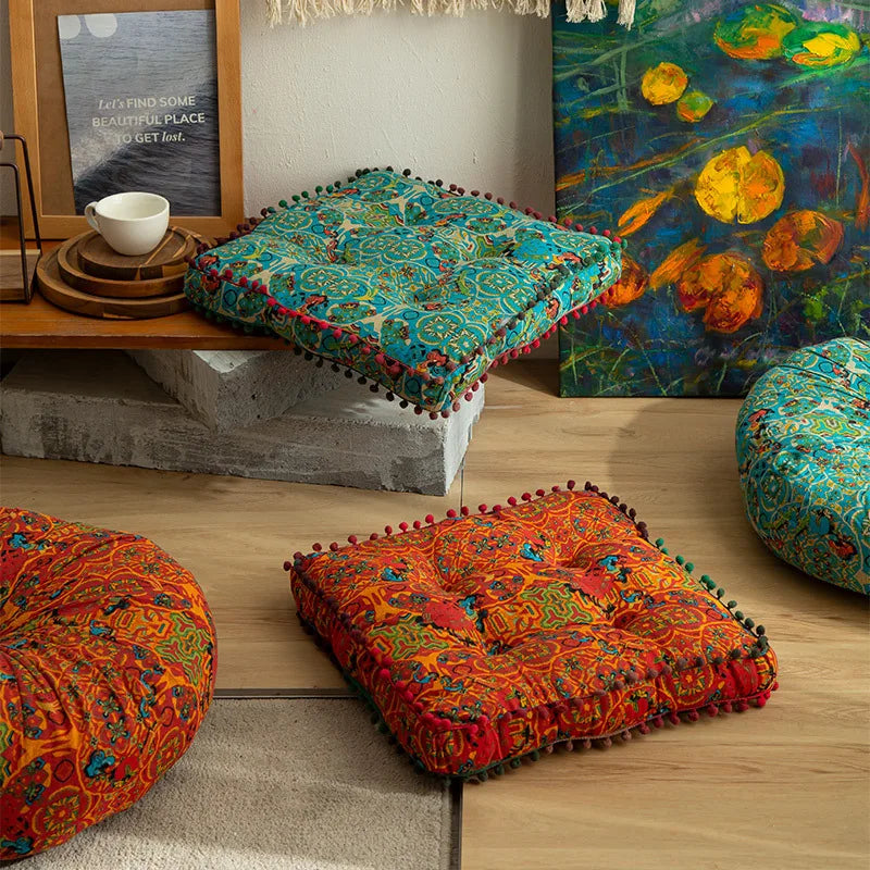 Bohemian Style Thickened Cotton Linen for Ground Tatami Mat Pillow Puff Cushion