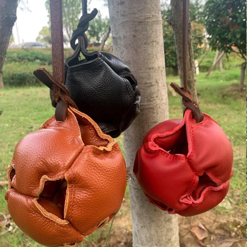 Leather Dog Training Ball Tug Toy, with a Handle Dog Bite for Fetch, Catch, Throw Pet Toys