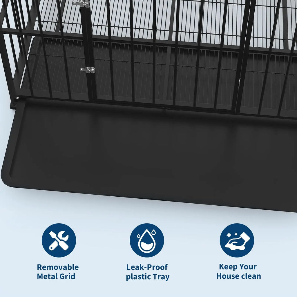 36/42/48 Inch Heavy Duty Stainless Steel Dog Crate Escape Proof, Indestructible With Wheels & Removable Tray