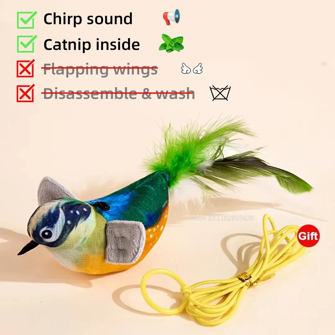Simulated Bird Cat Toy Interactive Rechargeable Chirping, Flapping Wings, Catnip, Touch Activated