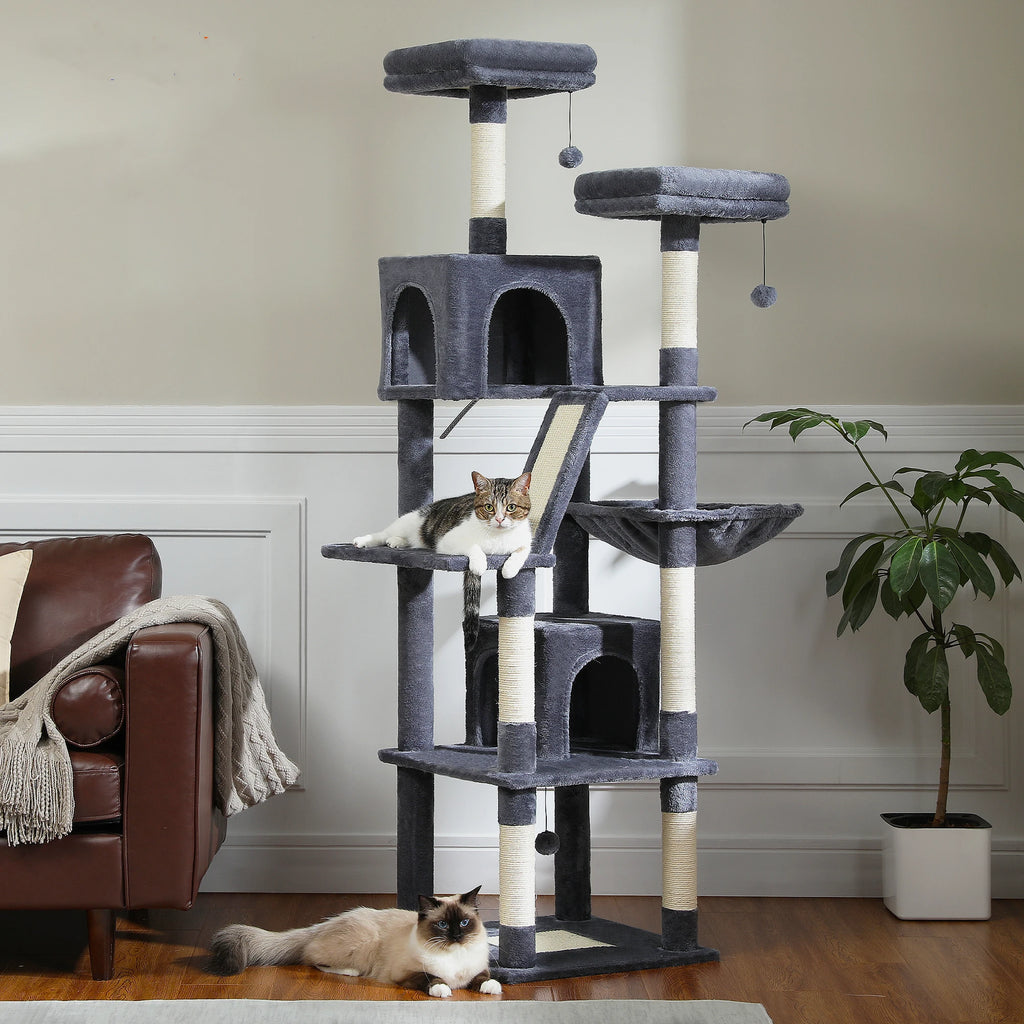 Large Cat Tree Tower Multi-Level Plush Cat Condo with Scratching Posts, Scratching Boards, Perches Caves