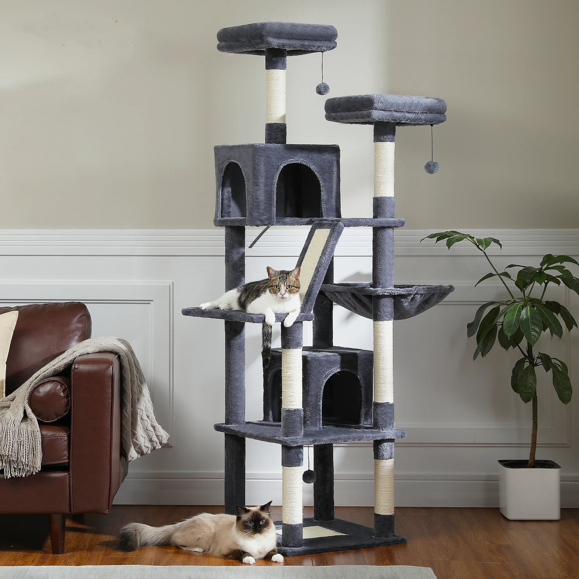 Large Cat Tree Tower Multi-Level Plush Cat Condo with Scratching Posts, Scratching Boards, Perches Caves