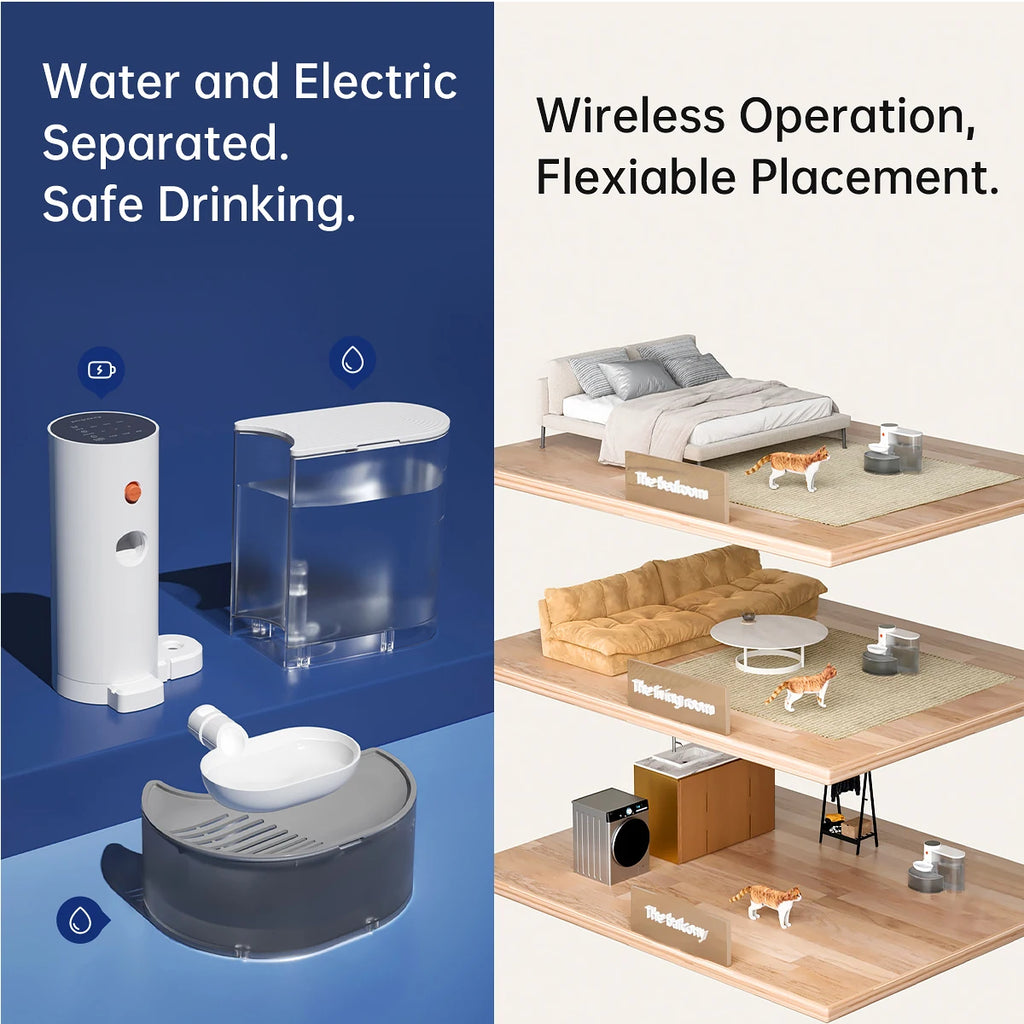 Smart Pet Water Dispenser Wireless Water Fountain Dispenser Rechargeable Automatic