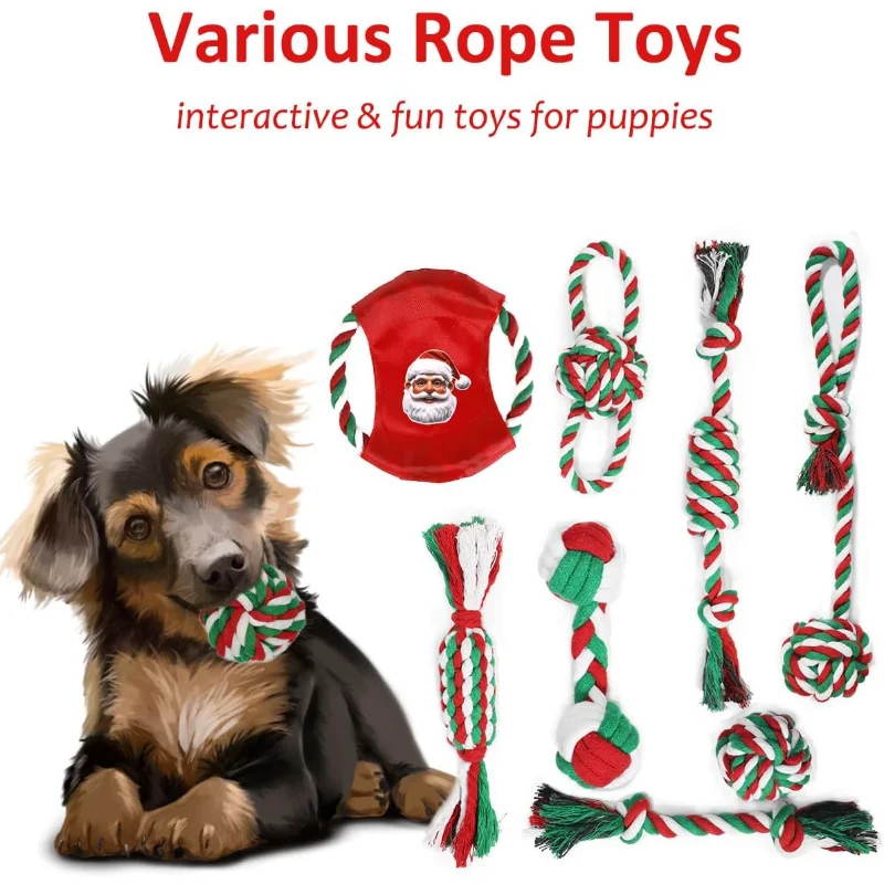 Christmas Dog Toys Bulk 15 Pack, Puppy Chew Toys for Teething Including Variety Tough Rubber and Rope Toys