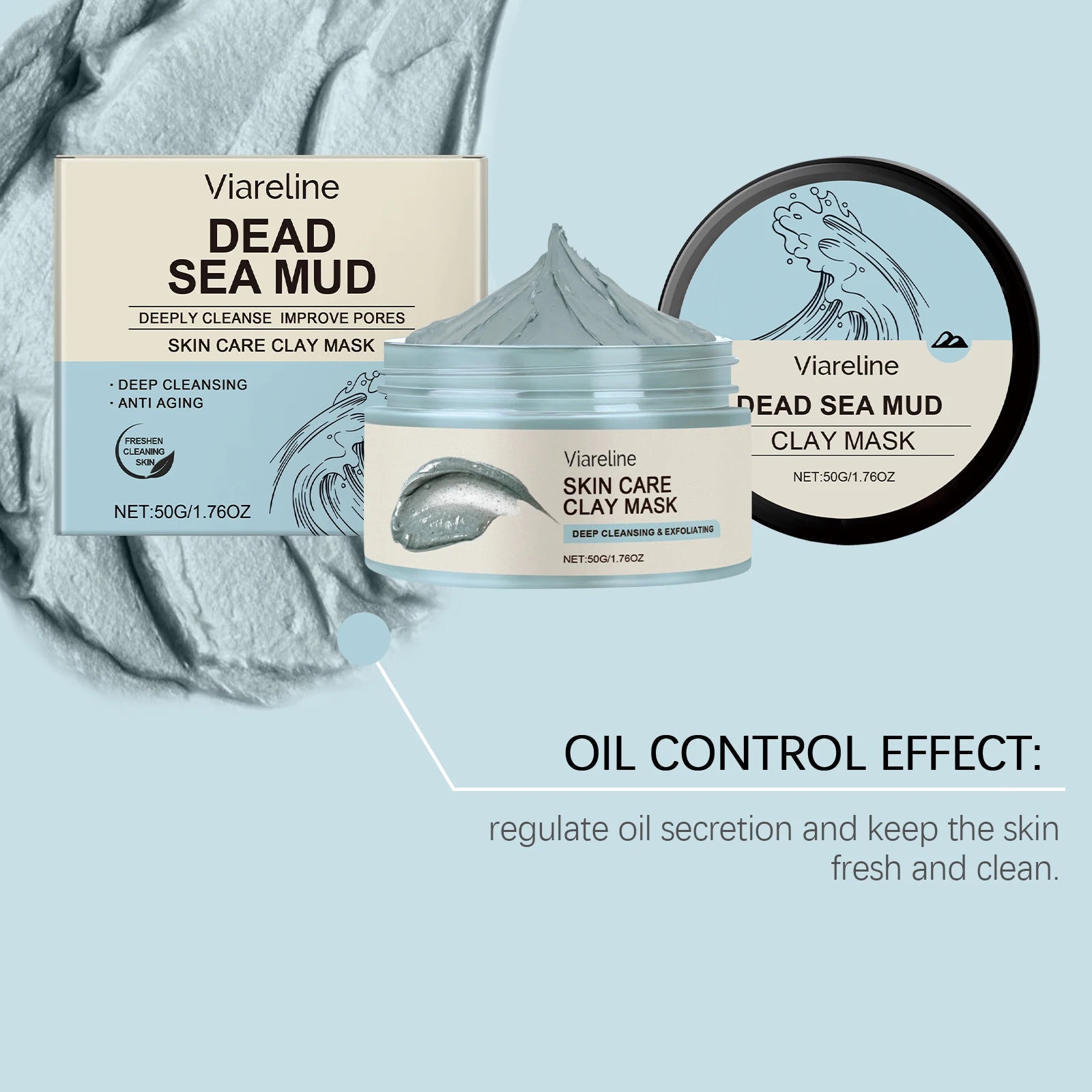 Viareline Dead Sea Mud Face Mask Pore Cleaning, Moisturizing, Exfoliating, Skin Smoothing