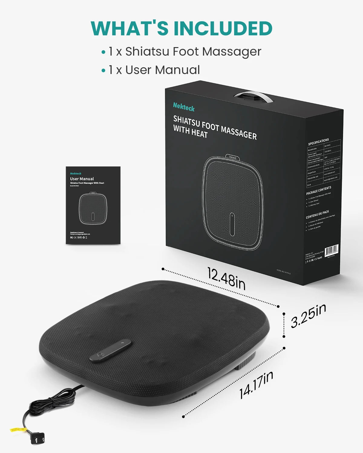 Nekteck Shiatsu Foot Massager with Heat, Electric Kneading Massage Machine