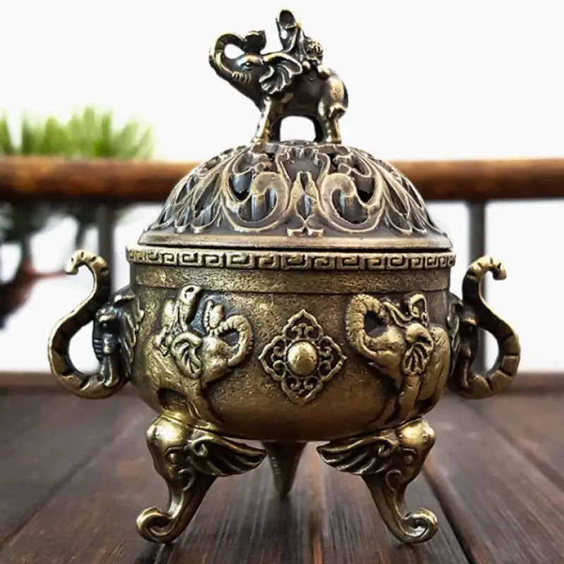 Elephant Lucky Incense Burner Metal Lotus Bowl Incense Holder With Handle  Ancient Style