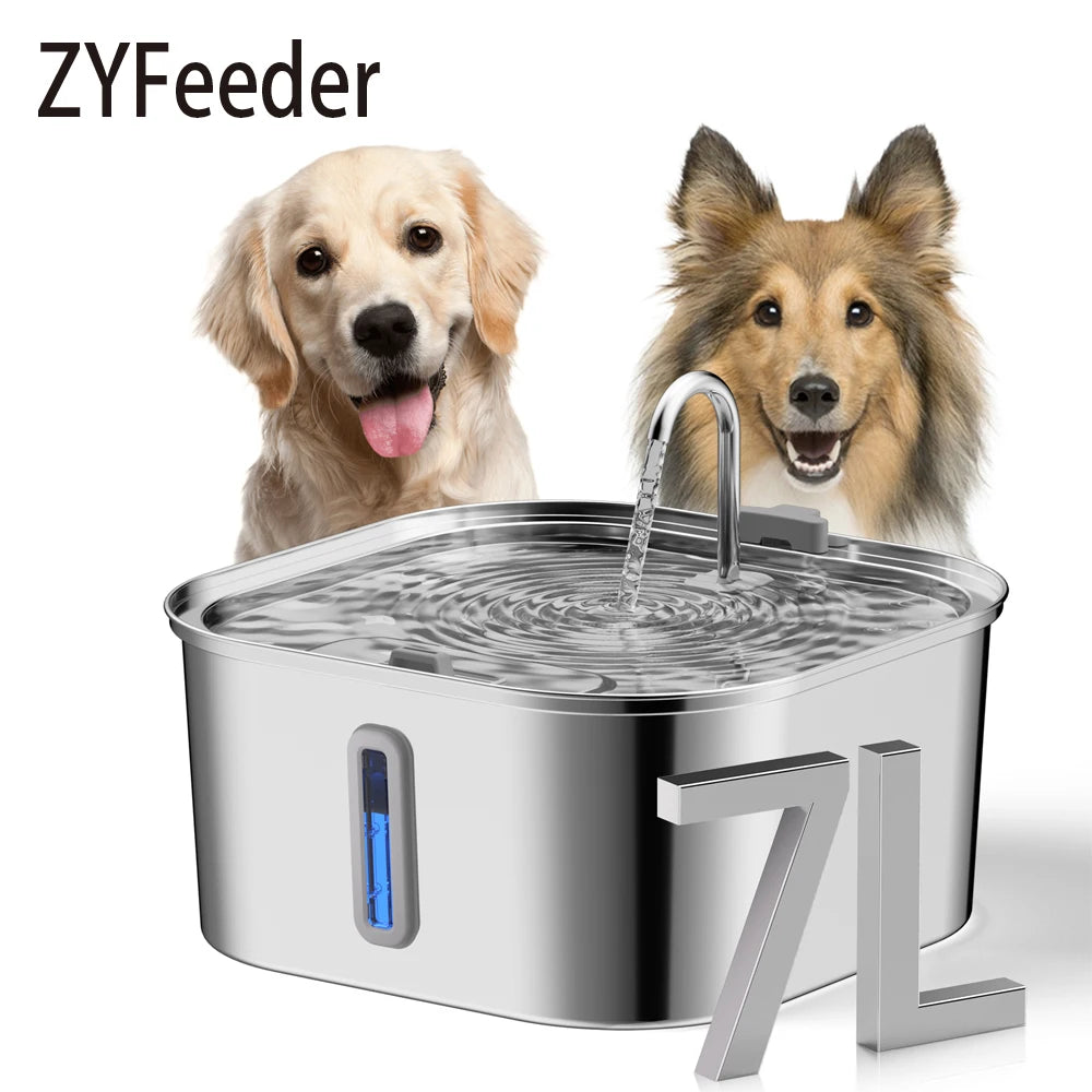 7L Large Capacity Stainless Steel Automatic Drink Water Fountain Feeder Bowl Silent (No 5V 1A Plug)