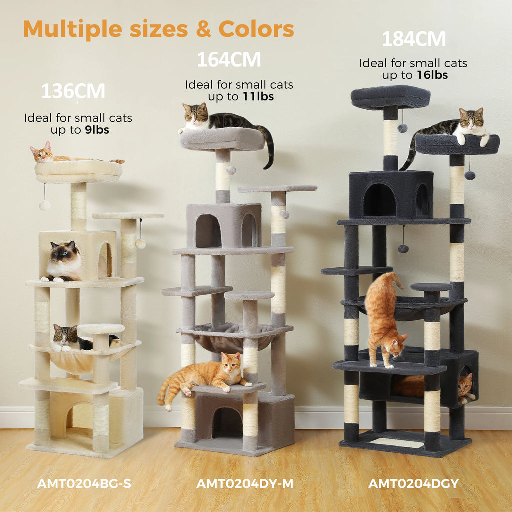184cm Large Cat Tree Tower for Indoor with Scratching Posts, Hammock, Padded Perches and Condos
