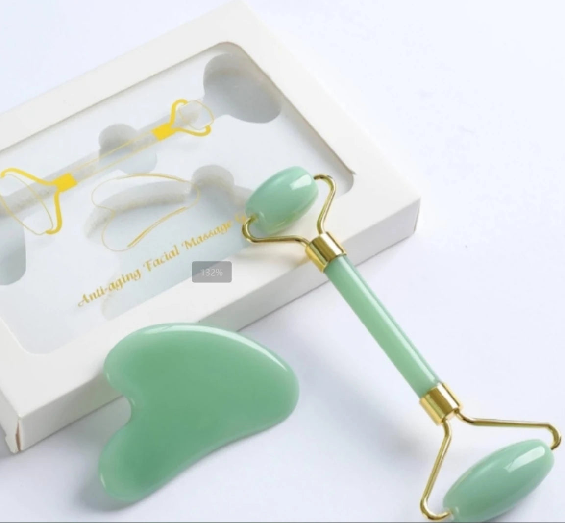 Jade Roller & Gua Sha Set - Dual Head Facial Massage Tools for Skin Care