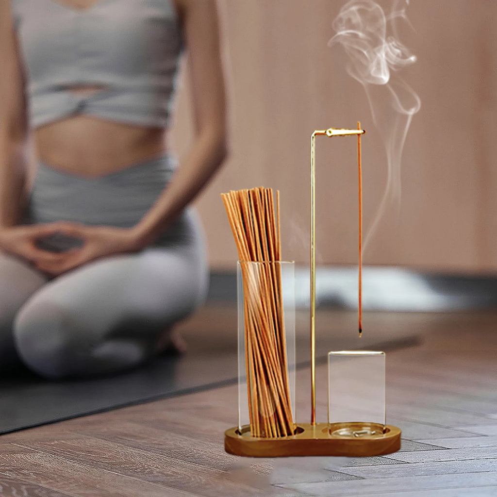 2 in 1 Incense Holder Anti-Ash Flying Incense Burner with Glass Ash Catcher and Incense Sticks Organizer