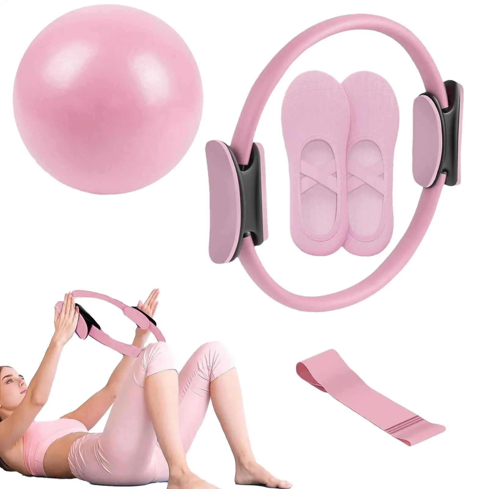 NEW Pilates Ball And Ring Set with Resistance Band for Exercise Workout and Fitness