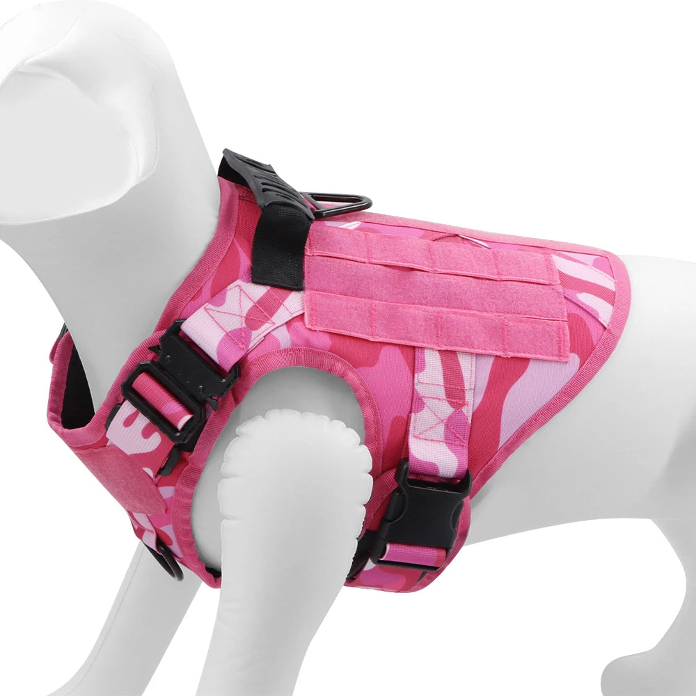 Military Pink Camouflage Dog Harness For Large Medium Dogs Leash Adjustable Training Vest