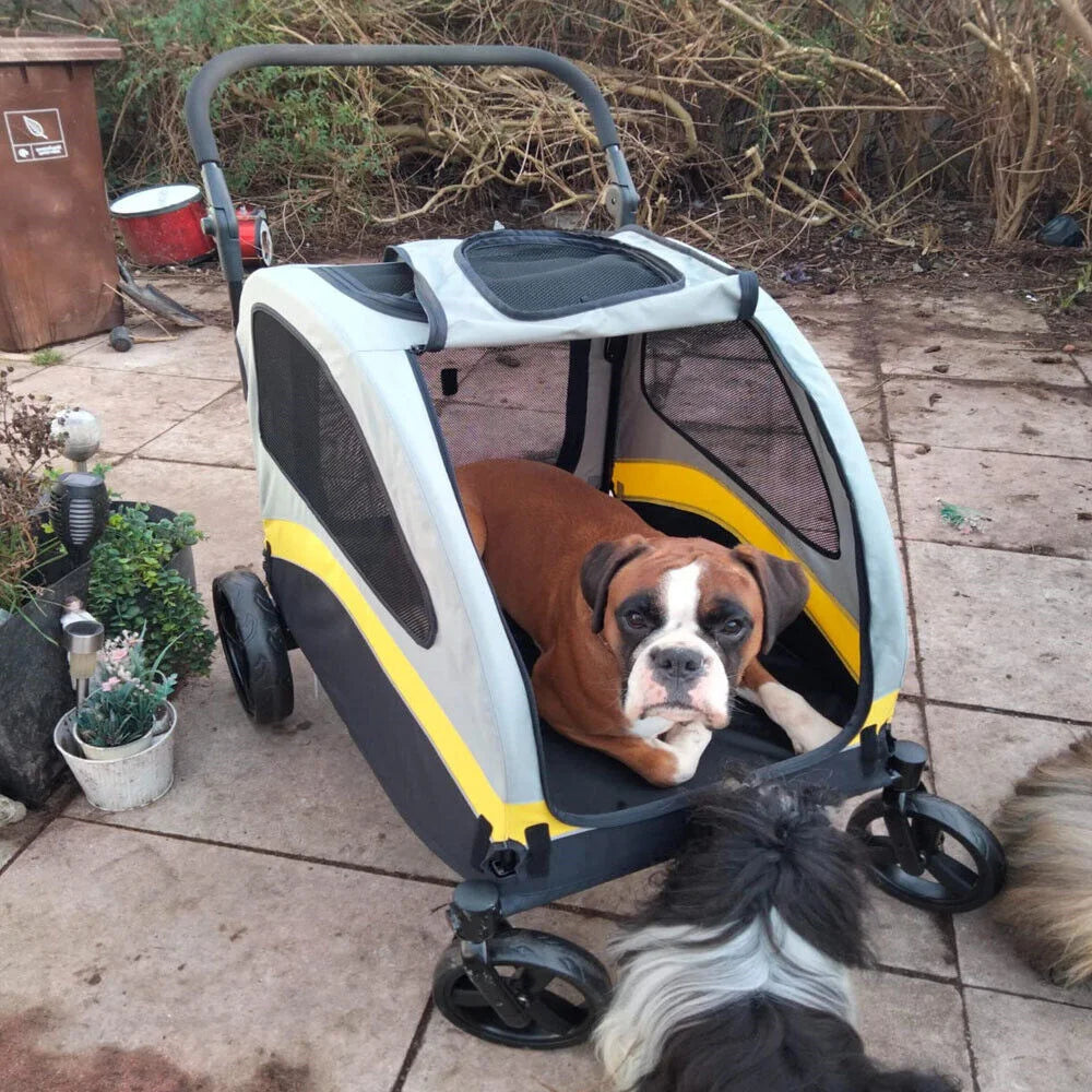 Premium Dog Stroller Pram 4 Wheel Foldable Cart, Travel, Walk, Pet Jogger Wagon for Small Medium Large Dogs