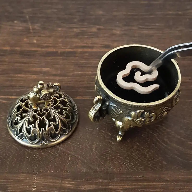 Elephant Lucky Incense Burner Metal Lotus Bowl Incense Holder With Handle  Ancient Style