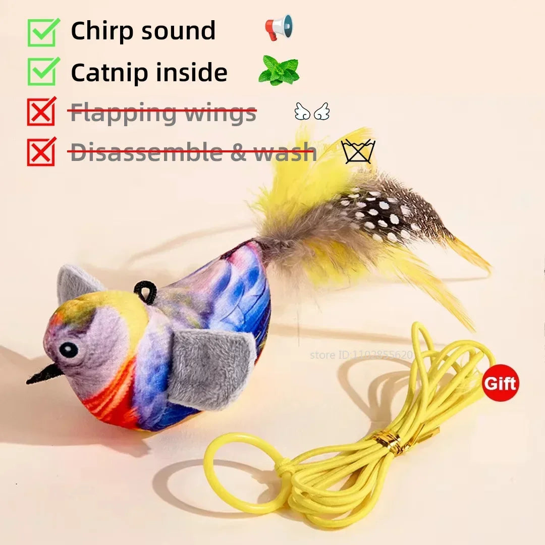 Simulated Bird Cat Toy Interactive Rechargeable Chirping, Flapping Wings, Catnip, Touch Activated
