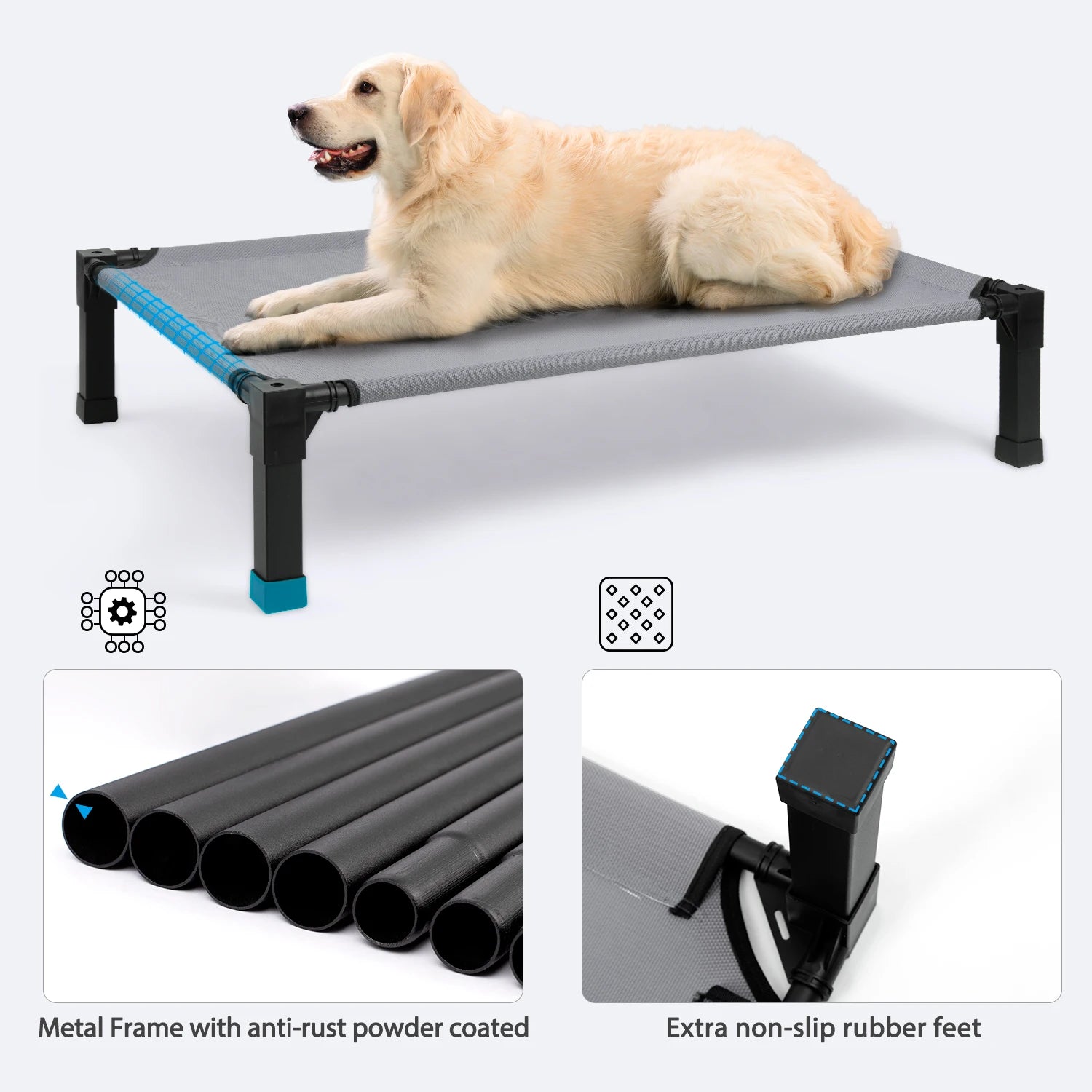Elevated Dog Bed, Cooling Raised Pet Cot with Chew Proof Washable Breathable Mesh and Metal Frame
