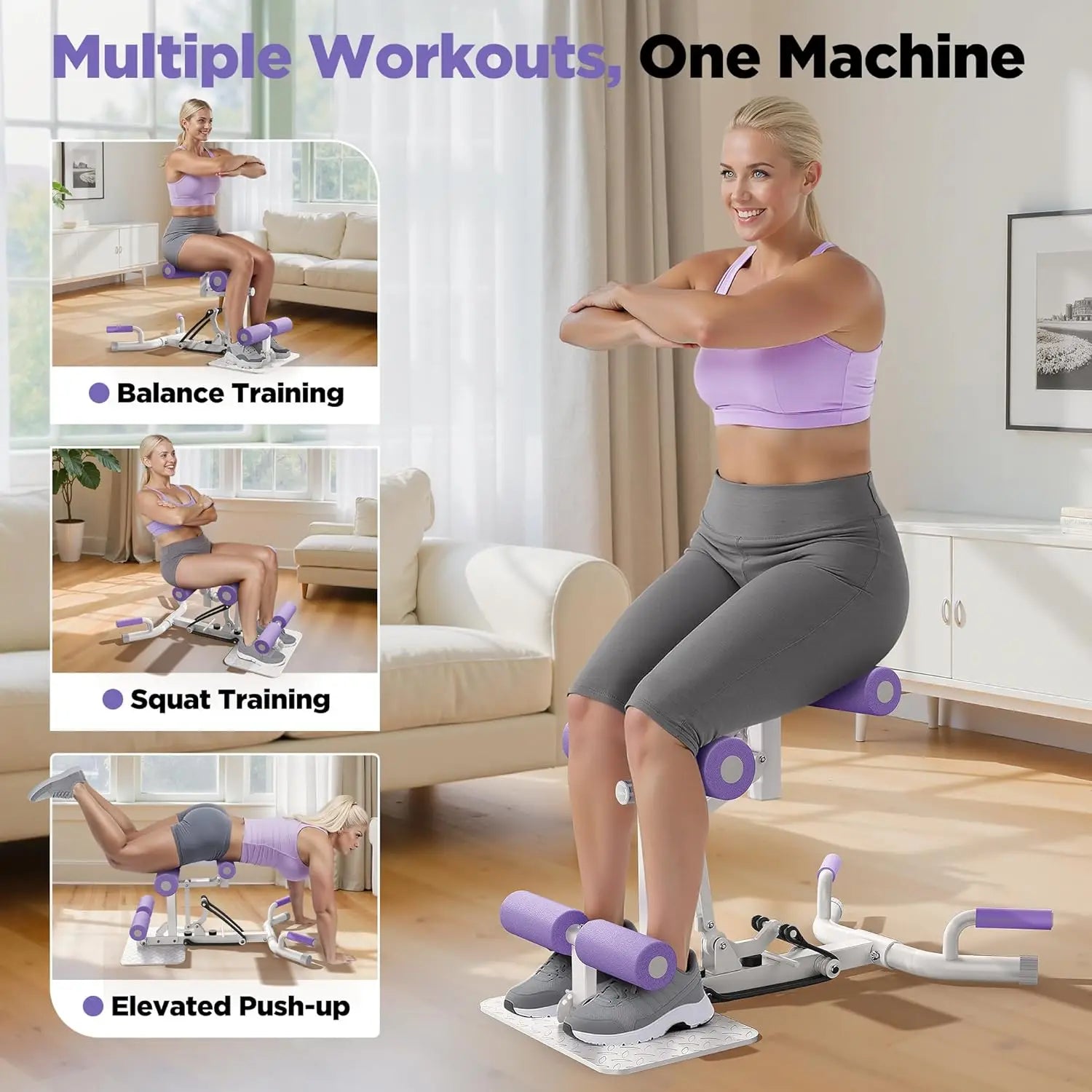 FEIERDUN Adjustable Deep Squat Machine-7 Level Resistance Glute & Leg Trainer for Home