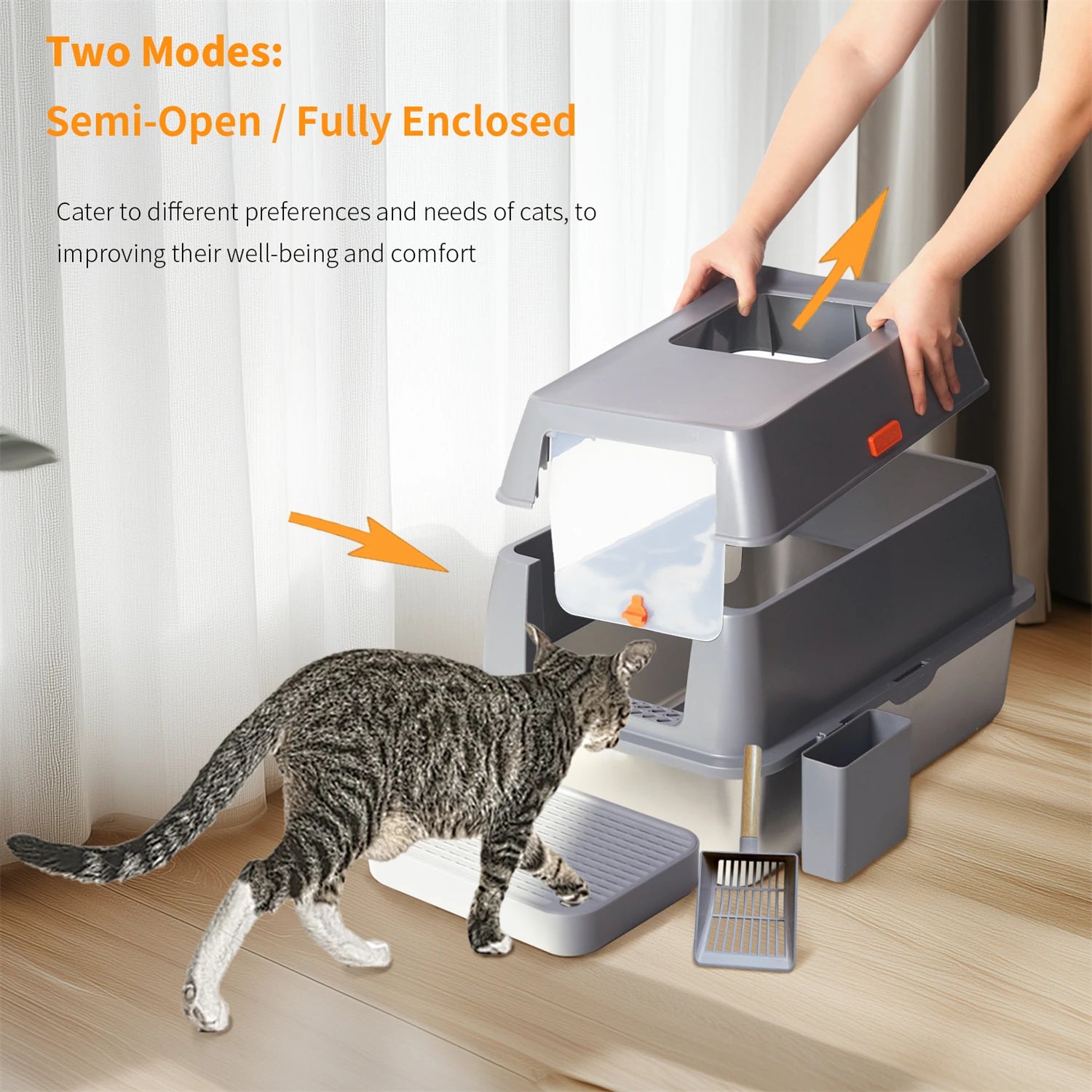 Enclosed Stainless Steel Cat Litter Box with Lid, Extra Large for Big Cats, Metal  Litter Pan Tray, High Wall Sides